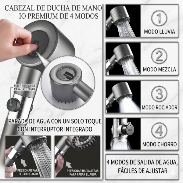 Ducha de Alta Presión con Filtración y Masaje
